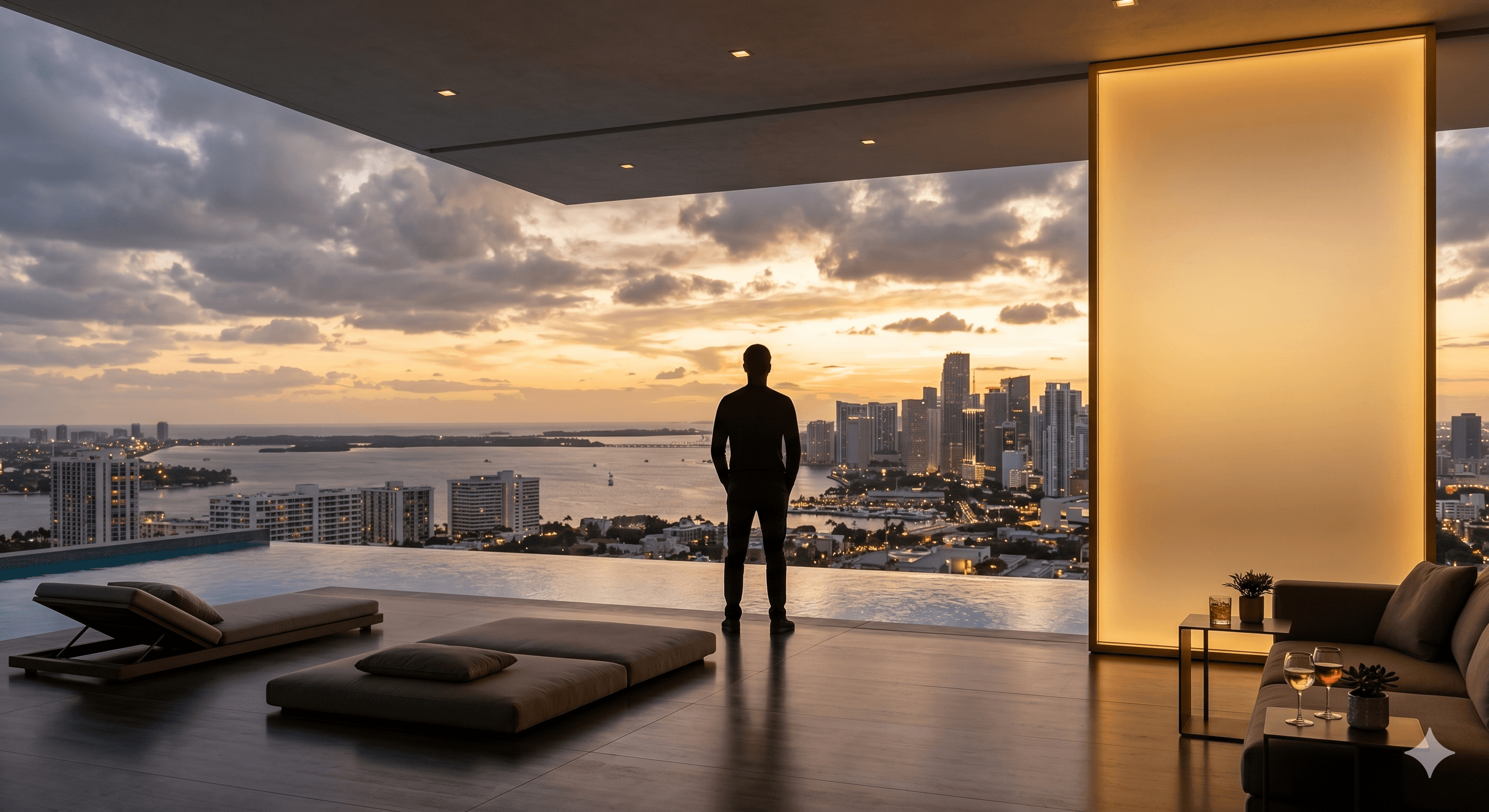 Luxury penthouse with sunset skyline